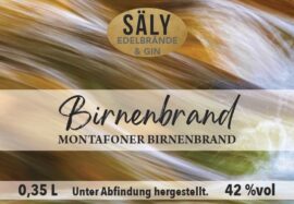 Etikett von Sälys Birnenbrand